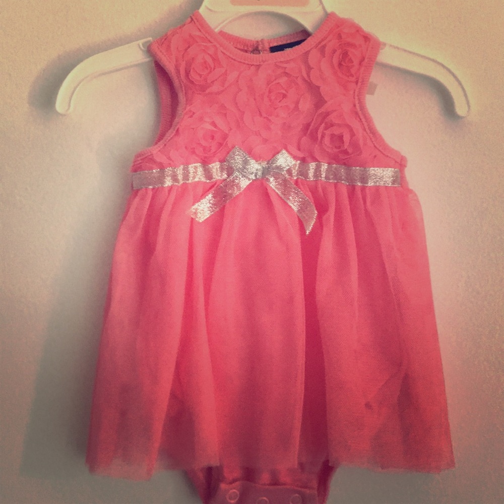 Coral Dress w/ Onesie 3-Snap Silver Bow 🦄NWOT💘